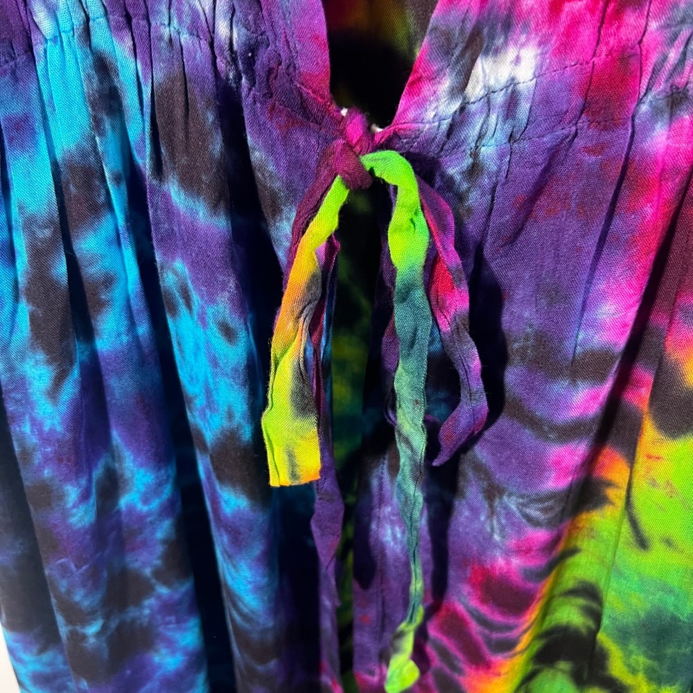 Dharma Trading Co Tie Dye Maxi Dress Kaftan 2XL Rayon Boho Festival Multicolor - Picture 5 of 9